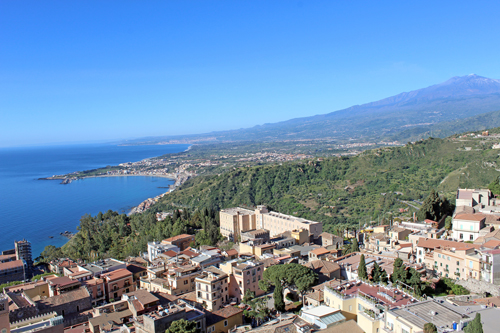 The panorama of the Hotel Lido Mediterranee in Taormina in Sicily 